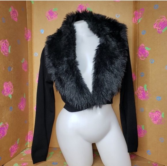 Dots Sweaters - NWOT DOTS Faux Fur Collar Cardigan Sweater Junior Large